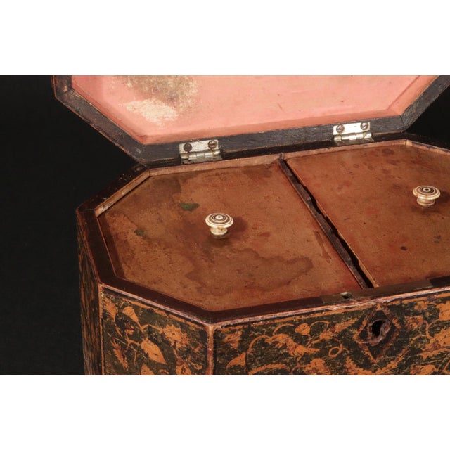 Brown Regency English Penwork Double Tea Caddy, England, Circa 1820 For Sale - Image 8 of 11