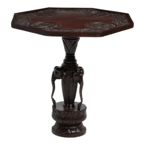 Anglo-Indian Teak Elephant Lotus Lamp Side Table Mid 20th Century