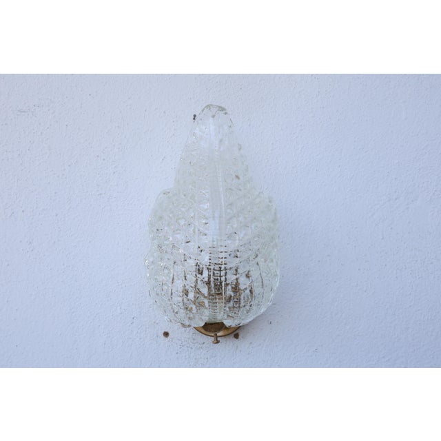 Set of 2 Wall Light Trasparent Murano Glass Leave by Barovier E Toso, 1950s For Sale - Image 4 of 15