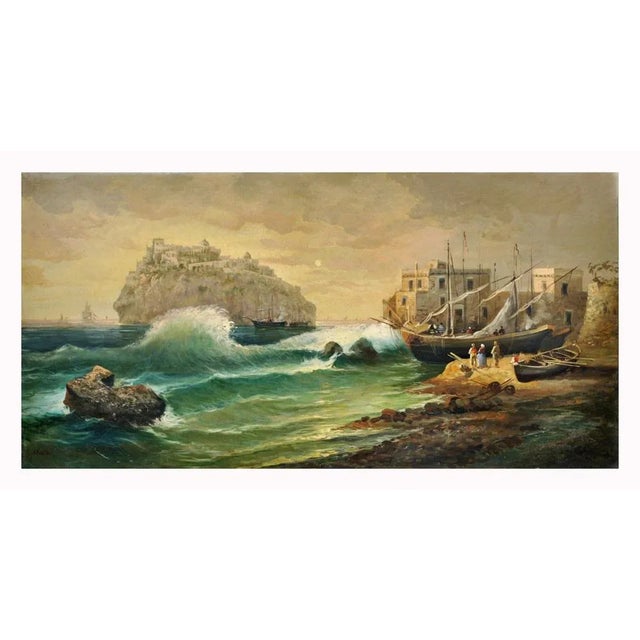 Ischia - Vincenzo Montella Italia 2008 - Oil on canvas cm. 50x100 Gold leaf gilded and mahogany lacquered wooden frame...