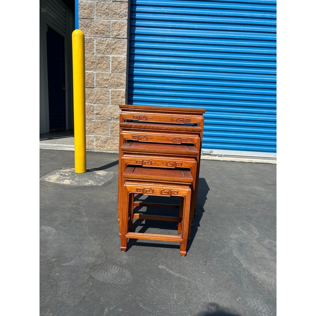 1980s Vintage Chinese Wooden Nesting Tables - Set of 4 For Sale - Image 4 of 4