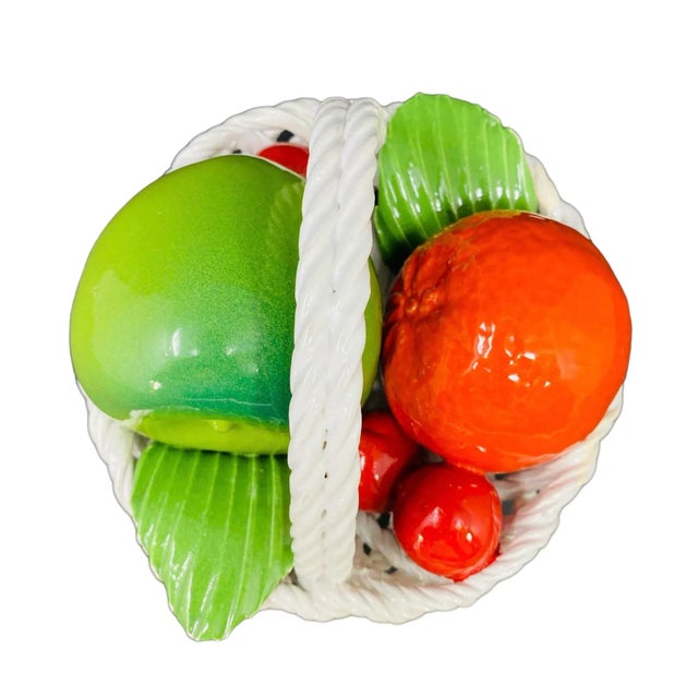 Mid 20th Century Mid 20th Century Signed Italian Hand-Painted Ceramic Fruit Basket For Sale - Image 5 of 11