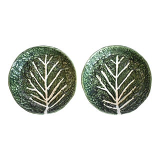 Portuguese Cabbageware Leaf Bowls - a Pair For Sale