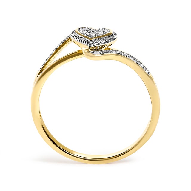 Early 21st Century 10K Yellow Gold Diamond Accent Filigree Heart Promise Ring (I-J Color, I3 Clarity)- Size 9 For Sale - Image 5 of 7