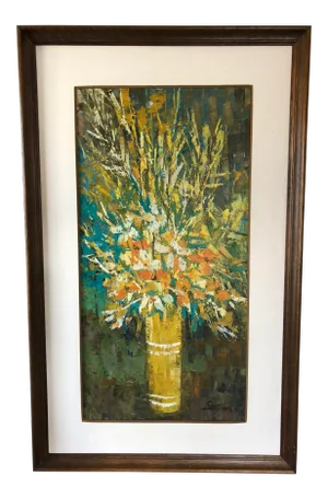 Large Mid Century Floral Oil Painting