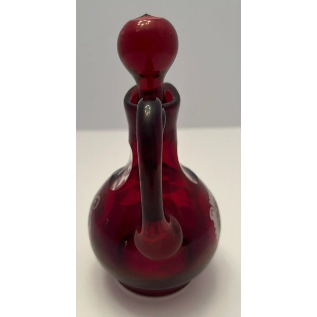 Boho Chic Early 20th Century Cut-To-Clear Royal Ruby Red Bohemian Glass Cruet For Sale - Image 3 of 12