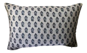 Lumbar Pillow Cover in Peter Dunham "Rajmata" Indoor/Outdoor Performance Woven in Indigo & Ivory