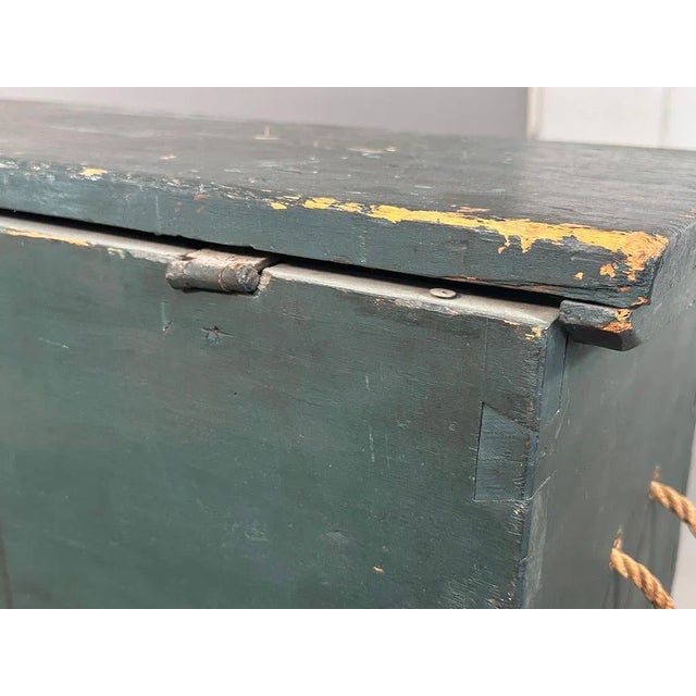 19th Century Dark Green-Blue Painted Maritime Sea Chest / Trunk, Ship John Speark, Rockland Maine For Sale - Image 10 of 12