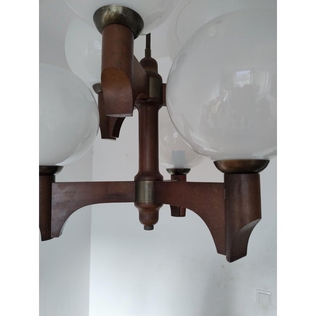 Mid-Century Modern Wood Glass Chandelier from Sijaj Hrastnik, Slovenia, 1970s For Sale - Image 14 of 18
