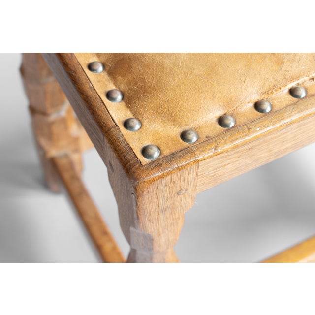 Vintage Carved Oak Stool, 1950s For Sale - Image 4 of 6