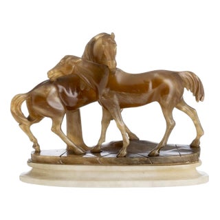 19th Century Horses Sculpture in Alabaster For Sale