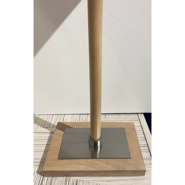 Organic Modern Light Wood and Brushed Steel Designer Table Lamps Pair For Sale - Image 4 of 6