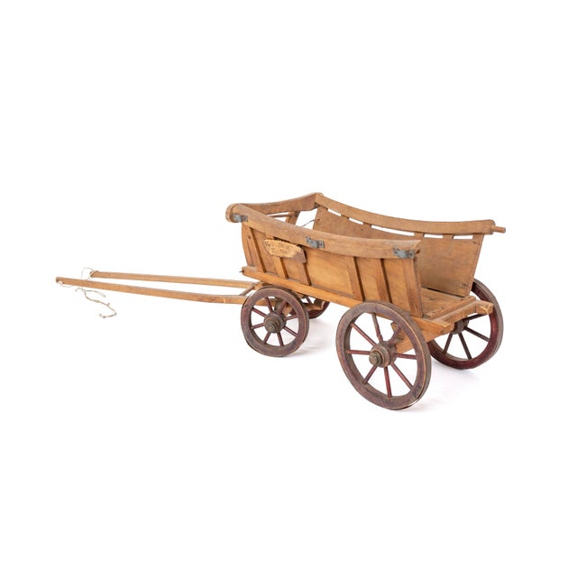 Charming antique model or toy wooden horse-drawn hay cart, crafted in Germany circa 1920. Retains the original child’s...