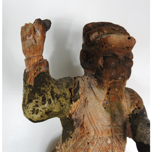 Chinese 19th Century Chinese Hand Carved Wood Guardian Sculpture For Sale - Image 3 of 9