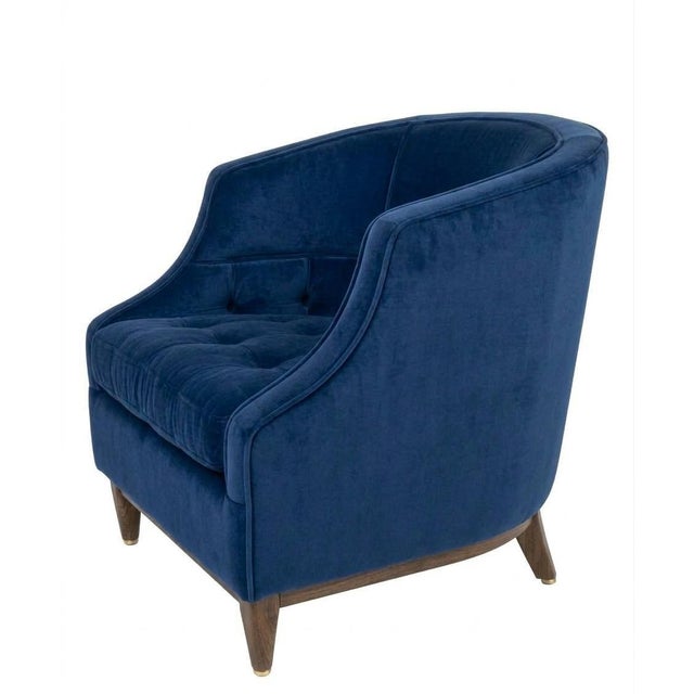 Tufted, Barrel-Style Armchair Upholstered in a Royal Blue Velvet Fabric. This beautiful piece features a high, wraparound...