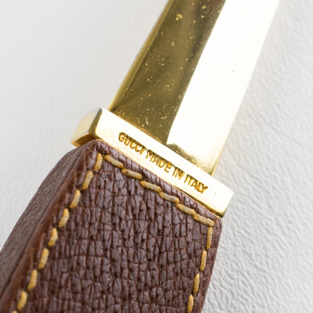 Gucci Brown Leather Desk Letter Opener with Gilded Equestrian Motif, circa 1970 For Sale - Image 14 of 14