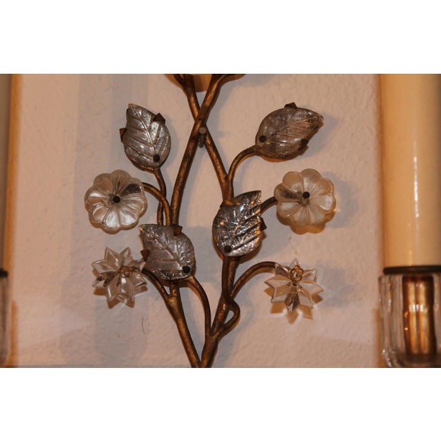 Exceptional Maison Bagues France Rock Crystal Floral Two-Light Wall Sconces a - Pair For Sale - Image 10 of 11