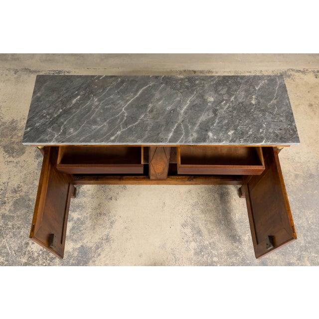 Early 19th Century French Empire Walnut Buffet With Grey Marble Top For Sale - Image 4 of 18
