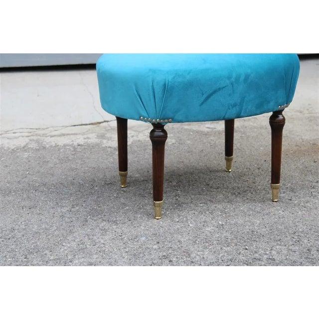 Mid-Century Modern Blue Velvet Oval Stool, Italy, 1950s For Sale - Image 3 of 10