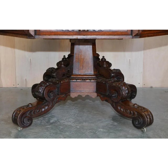 Antique Gothic Revival Hand Carved Lions Head Centre Occasional Table For Sale - Image 3 of 17