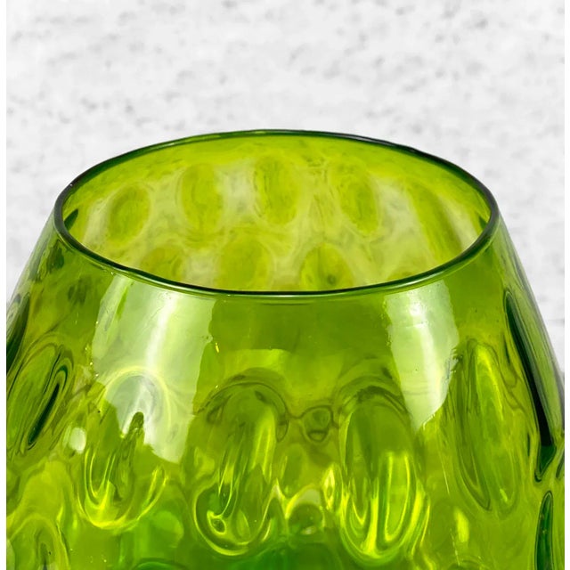 Mid-Century Italian Empoli Green Optic Art Glass Compote Pedestal Bowl For Sale - Image 4 of 8