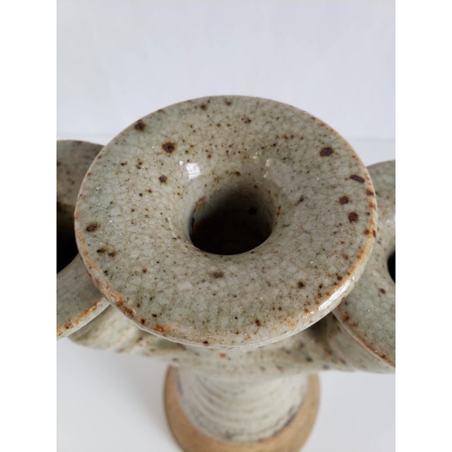 Beige Mid Century Modern Studio Pottery Ceramic Candle Holder For Sale - Image 8 of 12