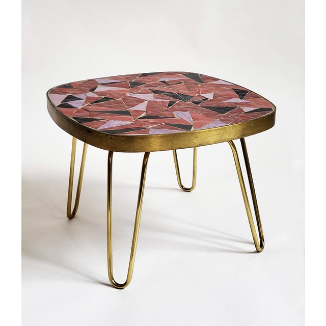 1950s Mid-Century Modern Mosaic and Brass Side Table with Hair Pin Legs from Ilse Möbel, 1950s For Sale - Image 5 of 13