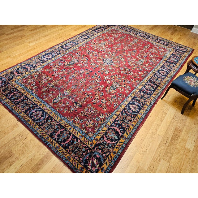 Vintage Persian Kashan Rug, Hand-Knotted Wool, Allover Floral Pattern, Red & Navy, 9x14 For Sale - Image 9 of 17