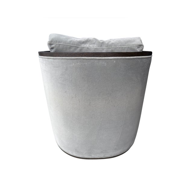 Restoration Hardware Restoration Hardware Rh Dixon Swivel Chair – Brushed Brown Oak & Fog Performance Velvet For Sale - Image 4 of 10