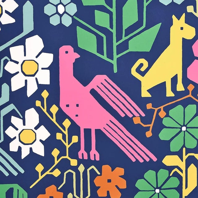 Folk Art SAMPLE - Schumacher Lupita Wallpaper In Multi On Navy For Sale - Image 3 of 4