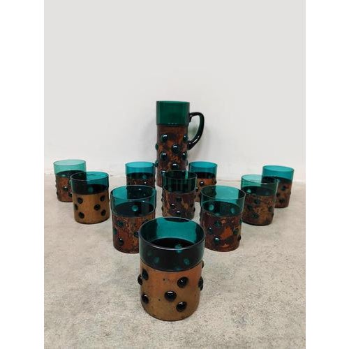 Vintage Bubble Glass Vase & Glasses with Copper Base by Nanny Still for RAAK, 1960s, Set of 11 For Sale - Image 6 of 7