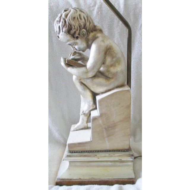 Gray 1940s Child Reading and Child Writing Marble Lamps After Charles-Gabriel Sauva - a Pair For Sale - Image 8 of 13