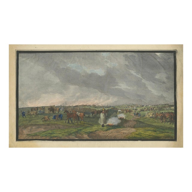 Napoleonic Military Encampment, 1810, Hand-Coloured Panoramic Aquatint, Framed For Sale