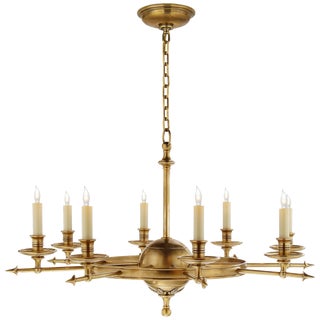 Chapman & Myers for Visual Comfort Signature Leaf & Arrow Large Chandelier in Antique-Burnished Brass For Sale