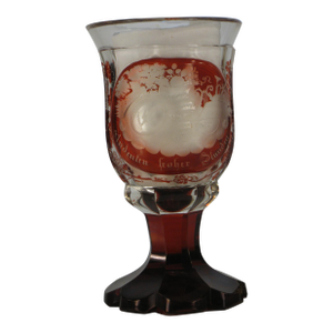Cup Goblet Bohemian Glass Ruby Flashed Cut Engraved Cornucopia Antique Grand Tour