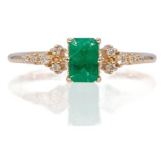 Colombian Emerald Ring With Earth-Mined Diamond Accents: Solid 14k Gold, 5x4mm, Size 6.75 For Sale
