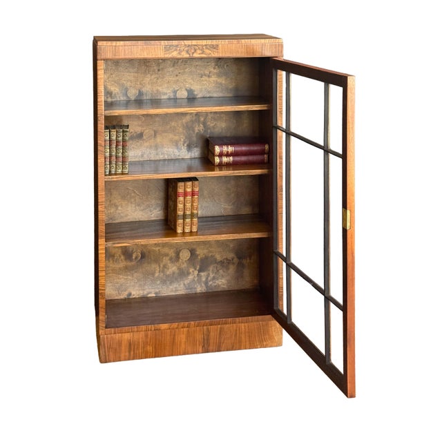 Heals and Sons Art Deco Bookcase or Display Cabinet of Burr Walnut With Paneled Glass Door For Sale - Image 4 of 13