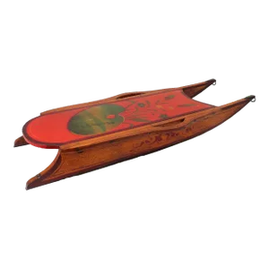 Antique American Victorian Wood Childs Snow Sled With Great Original Hand Oil Painted Decoration