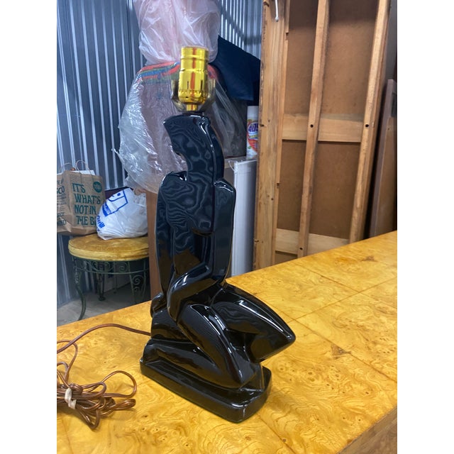1960s Black Ceramic Abstract Table Lamp . For Sale - Image 9 of 12