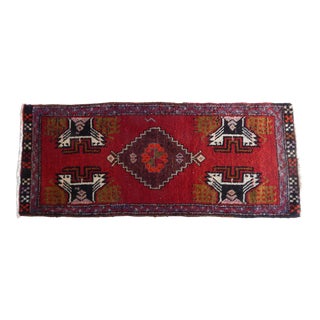 1960s Vintage Miniature Turkish Oushak Rug 1'9" X 4'2" For Sale