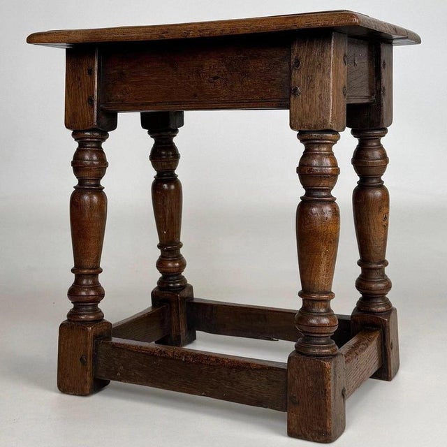 19th Century Antique English Joined Oak Stool For Sale - Image 3 of 11