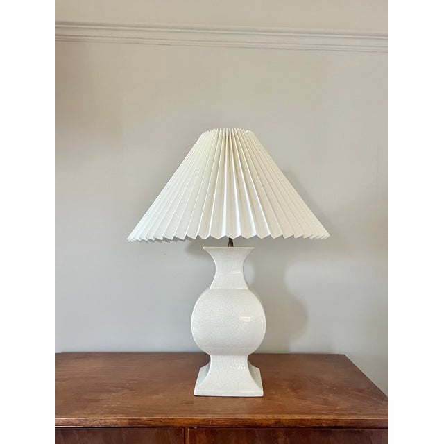 Lamp base only - Shade not supplied. 1970s French crackle glaze ceramic table lamp in off-white Good size, really nice...