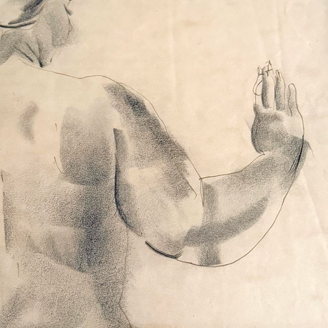 Paper Pair of Framed Charcoal Figure Drawings For Sale - Image 7 of 14