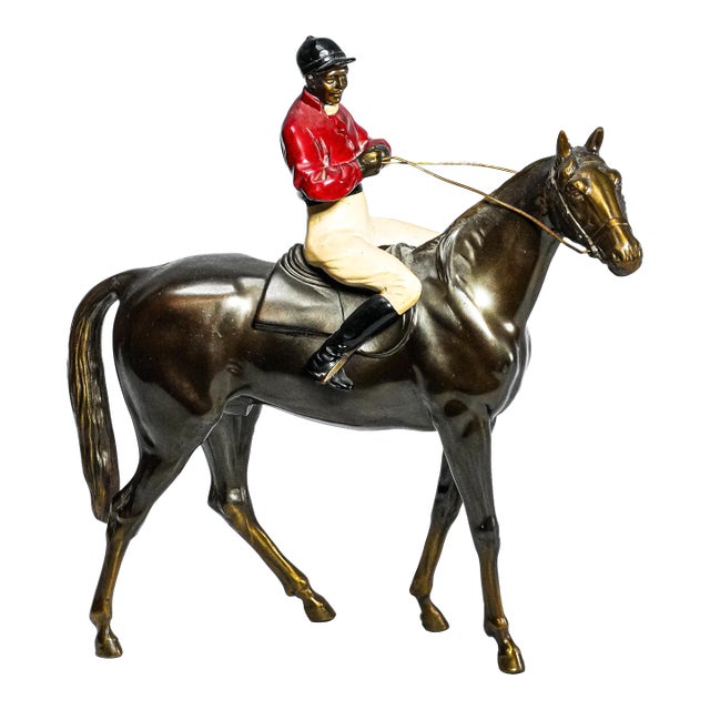 Wonderful Large Antique Cast Metal Horse Jockey Statue Sculpture Racing Sports Equestrian For Sale