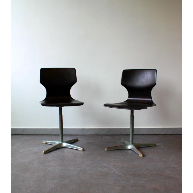 Pair of thermo-molded Pagwood office chairs with metal star base by Adam Stegner for Flötotto Pagholz, 70's. Scalable...