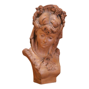 19th Century French Terracotta Bust of a Young Woman Signed Adolphe Lavergne