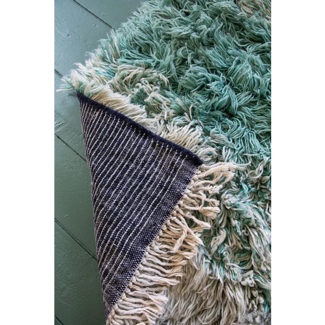 Shabby Chic Reversible Blue Ombré Ultra Shag Moroccan Wool Rug With Navy Striped Back 5x8 For Sale - Image 3 of 13