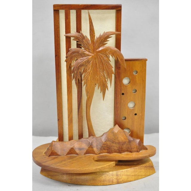 Mid-Century Modern Vintage Mid Century Modern Carved Hawaiian Koa Wood Palm Tree Tiki Table Lamp For Sale - Image 3 of 15