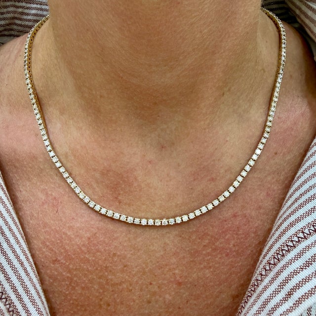 Gold 10k Yellow Gold 8.42ct Round Diamond 4 Prongs Chain Tennis Necklace For Sale - Image 8 of 8