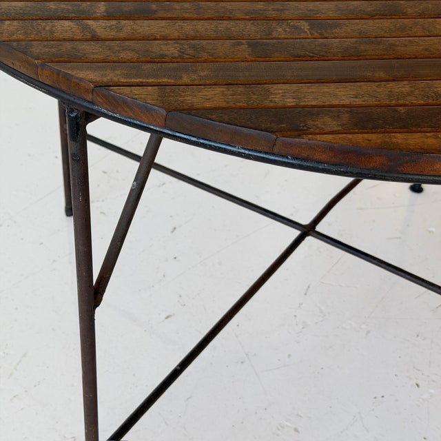 1950s Iron/Wood Slat Circle Dining Table Attributed to Arthur Umanoff For Sale In Chicago - Image 6 of 7
